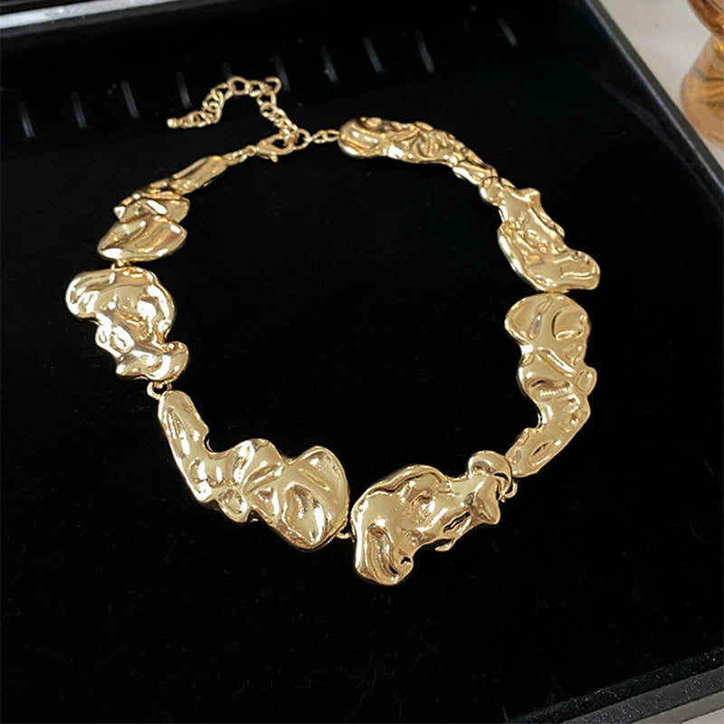Punk Irregular Metal Necklace Women's Fashion Exaggerated Geometric Necklace Simple Gold Color Silver Color Collar Party Jewelry