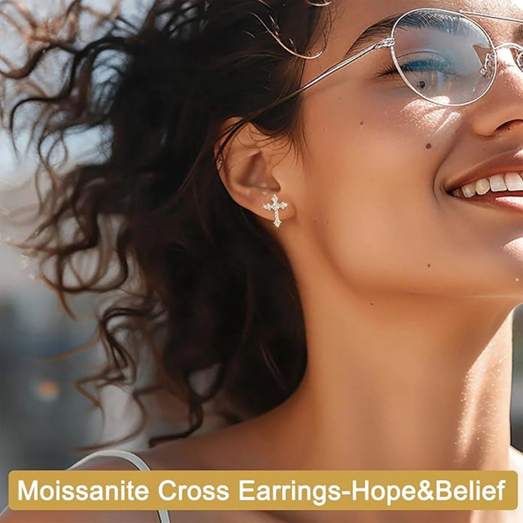 925 Silver,Moissanite Cross Earrings,Men's Earrings,Women's Earrings,Moissanite Jewellery Earrings,Men and Women Fashion and Ele