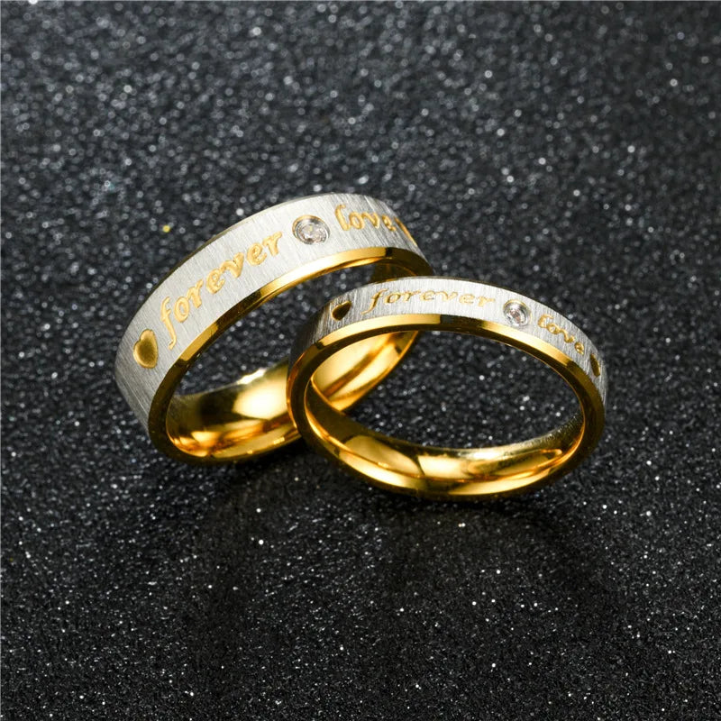 New Forever Love Couple Ring For Women Men Heart Stainless Steel Wedding Ring Fashion Engaged Party Jewelry