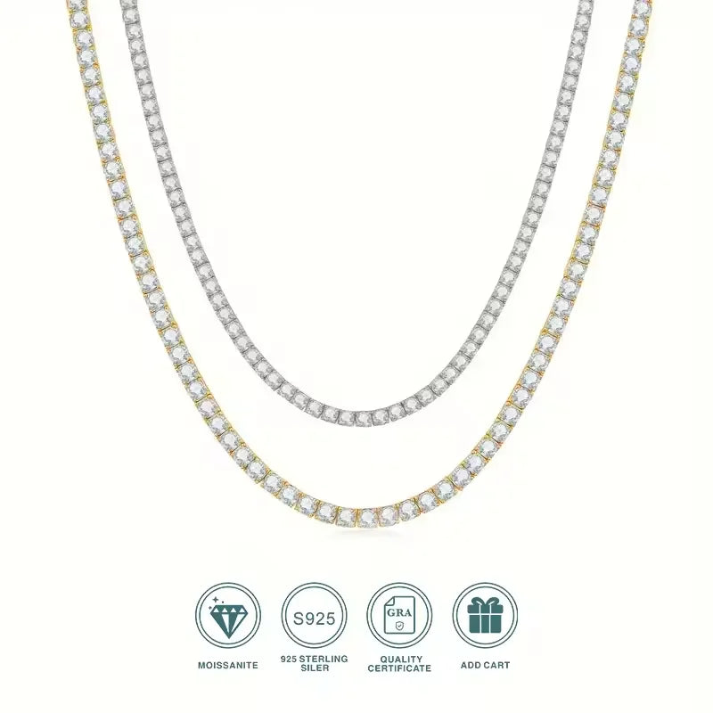 Multi-pc Gia certified 3-6,5mm d coloured Moissan ite tennis ball necklace white gold plated sterling silver wedding jewellery.