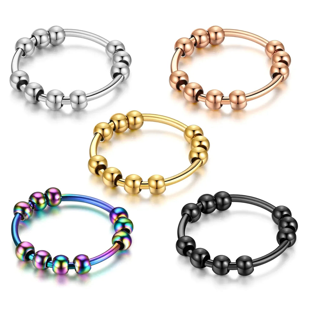 Tainless Steel Beads Anxiety Rings For Women Stress Relief Fidget Rings Men Simple Style Fashion Jewelry Accessories