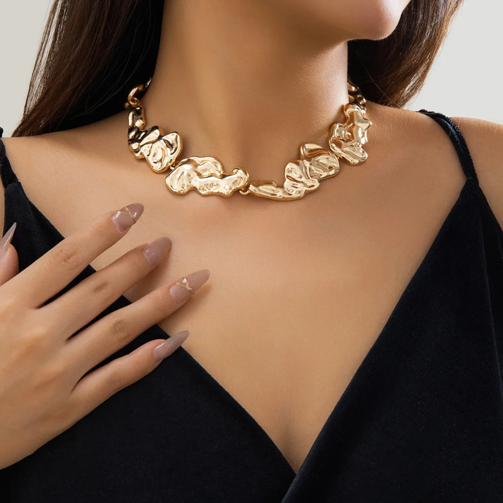 Punk Irregular Metal Necklace Women's Fashion Exaggerated Geometric Necklace Simple Gold Color Silver Color Collar Party Jewelry