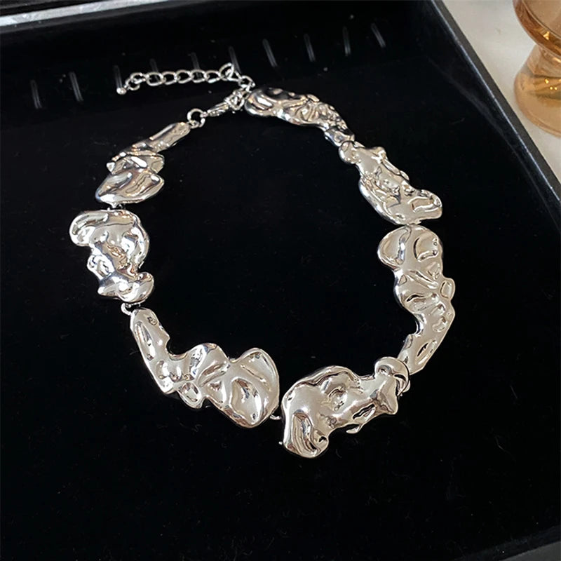 Punk Irregular Metal Necklace Women's Fashion Exaggerated Geometric Necklace Simple Gold Color Silver Color Collar Party Jewelry