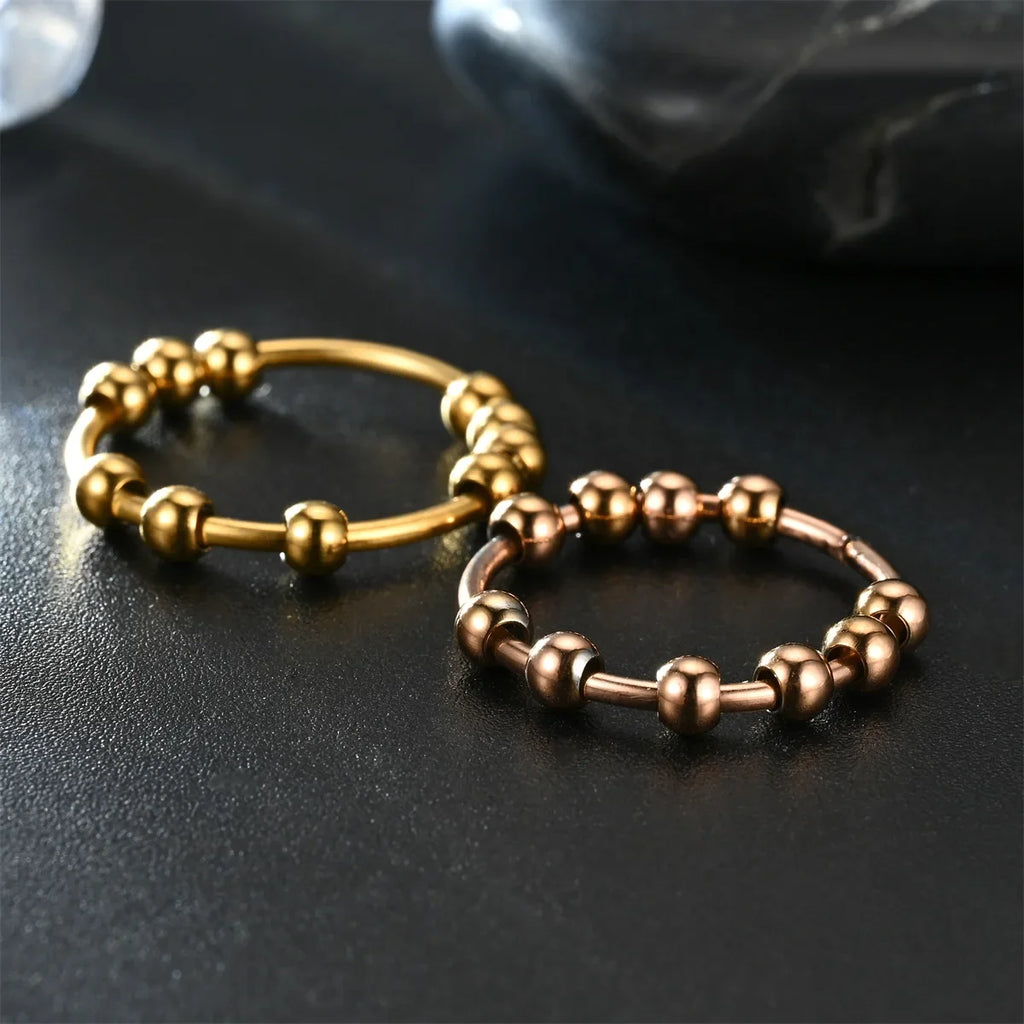 Tainless Steel Beads Anxiety Rings For Women Stress Relief Fidget Rings Men Simple Style Fashion Jewelry Accessories